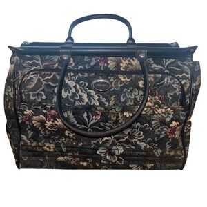 Vintage Atlantic Tapestry Floral Travel Weekender Bag Duffle Carryon Green
